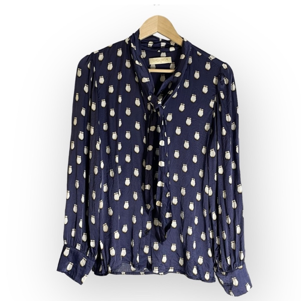 B.Yellowtail Navy Blue Dotted Patterned Button Up Blouse